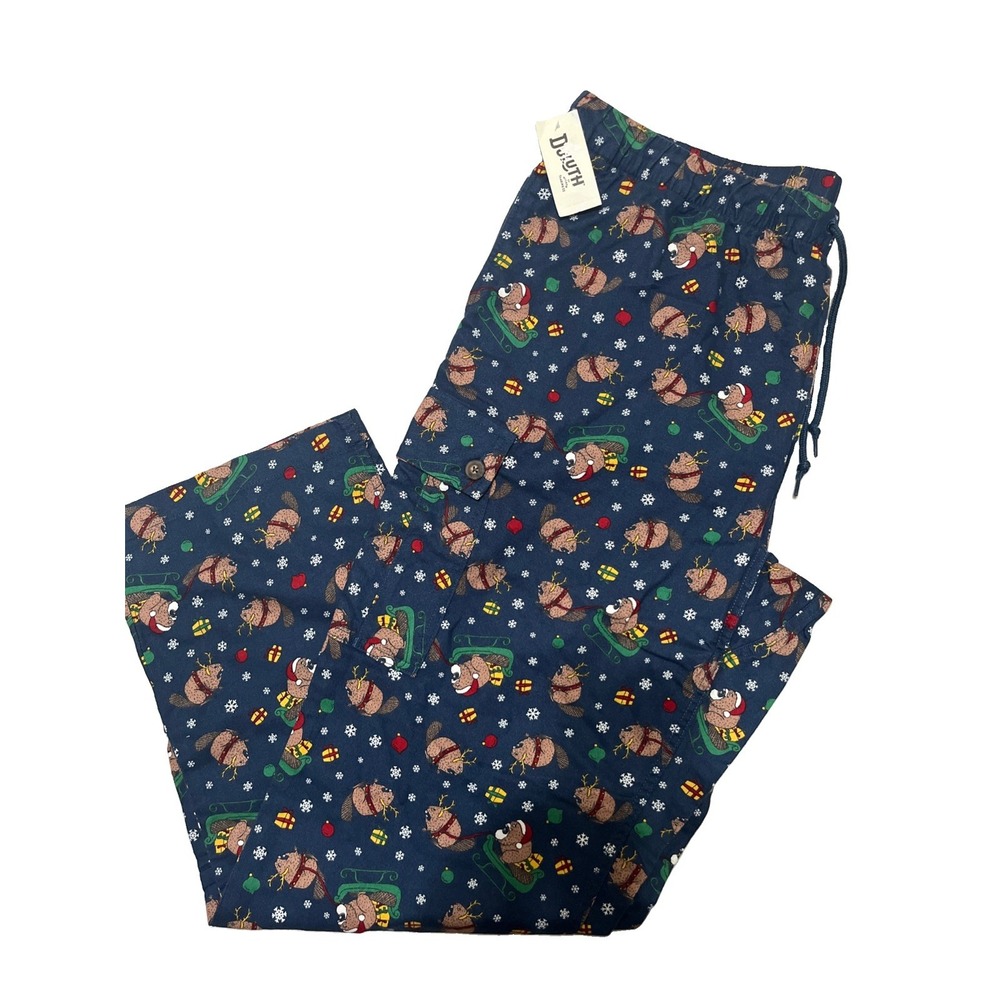 Duluth Trading Co. Men's Flannel Cargo Lounge Pajama Pants XL/G Christmas Santa